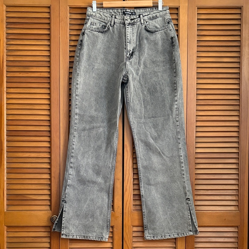 Boohoo Washed Gray Flared Wide-Leg Jeans